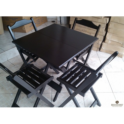 Conjunto Dobrável Cadeira e Mesa 60x60 cm de Madeira Bar  - Cod: 995